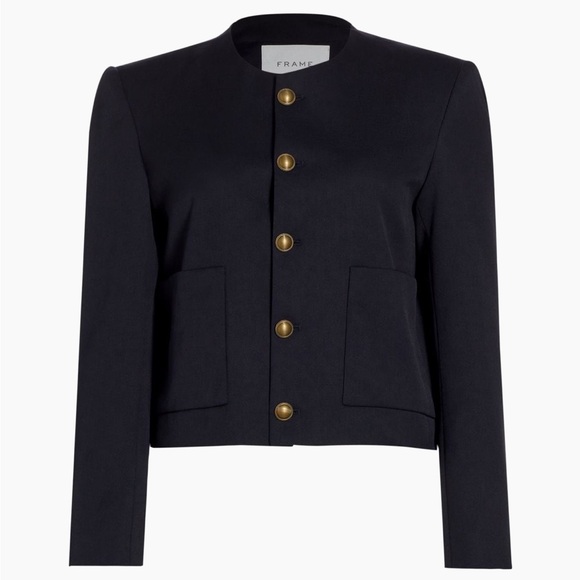 Frame Button Front Blazer Jacket in Navy Blue - Picture 1 of 7
